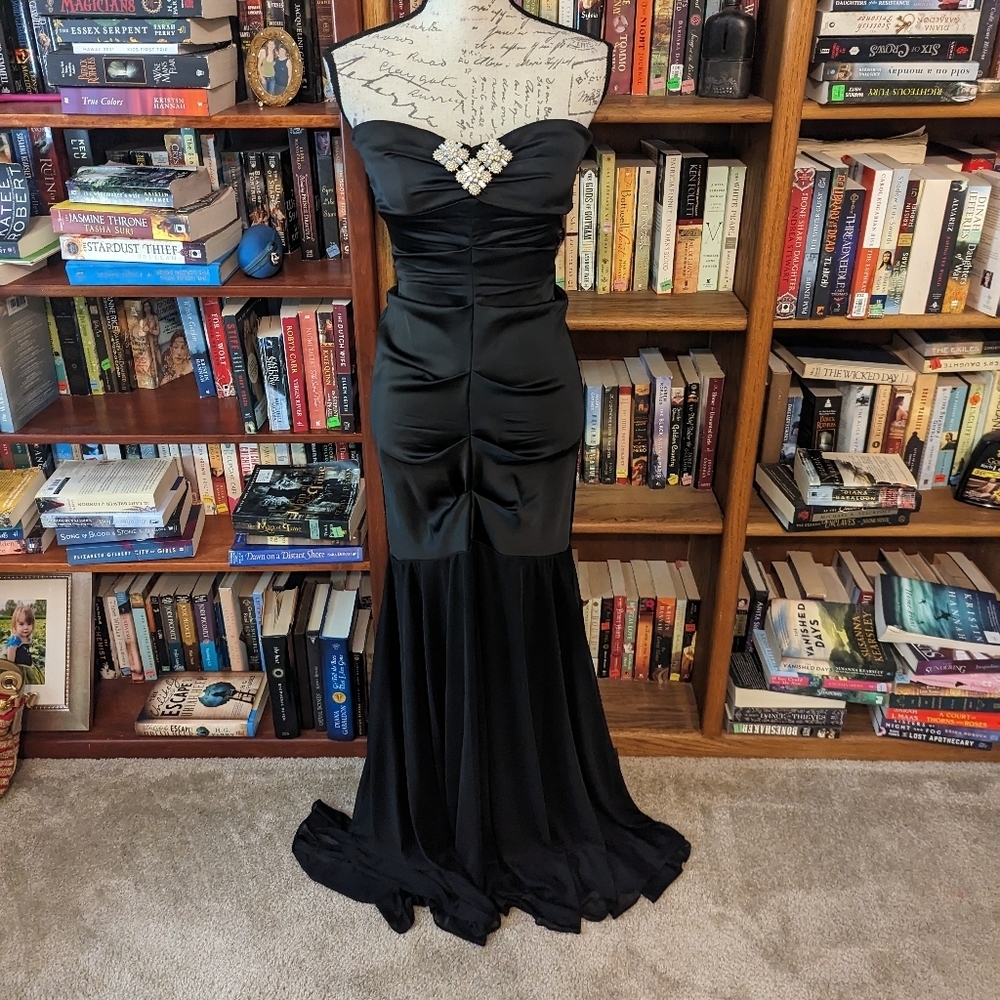 CACHE vintage satin and chiffon strapless mermaid dress sz 4 euc